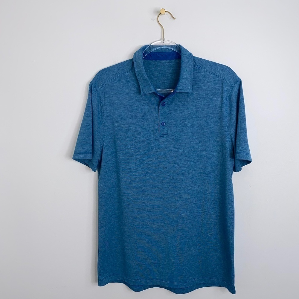 Lululemon Short Sleeve Button Polo Shirt Blue Stretch Men’s Size M Medium